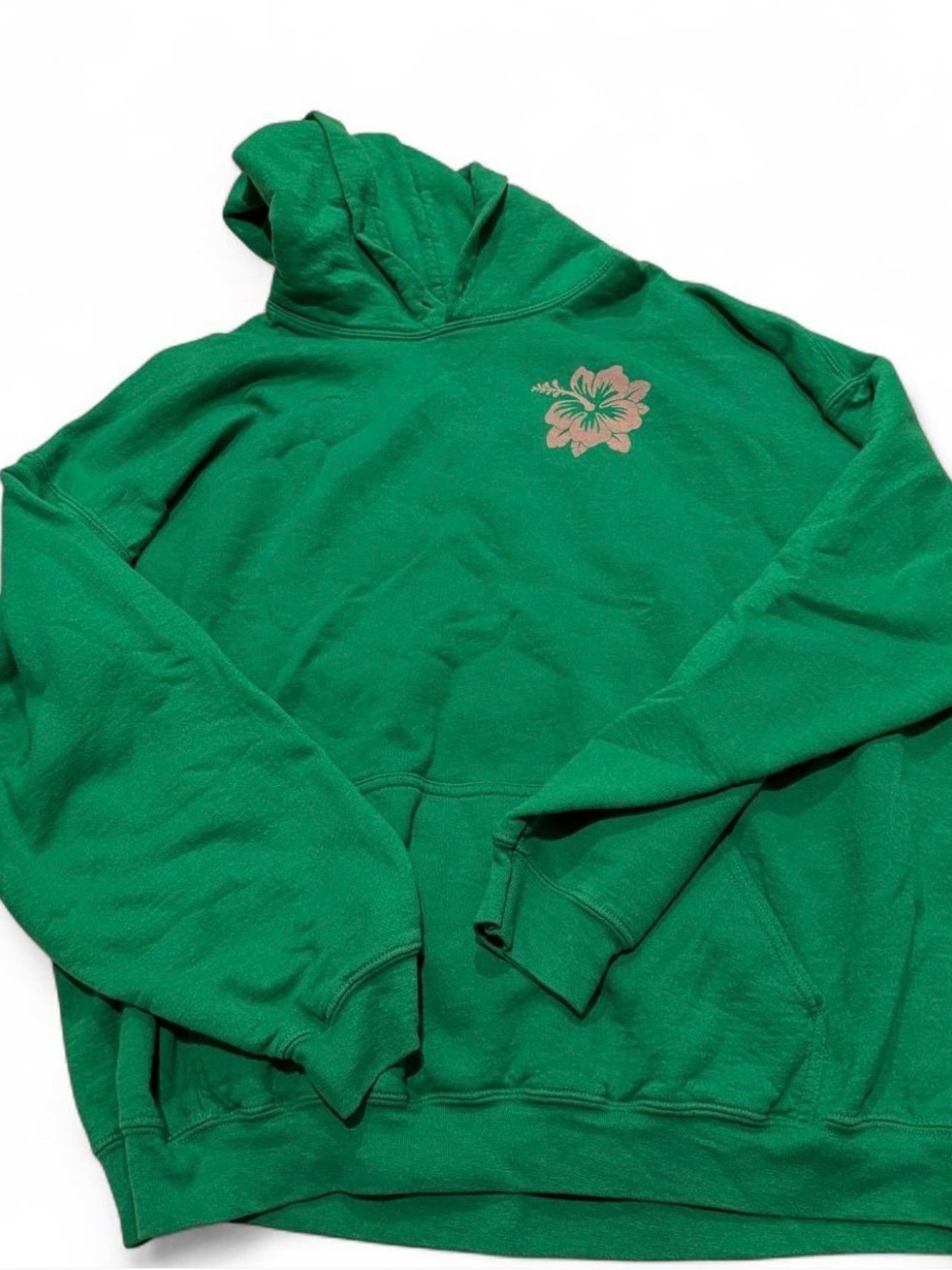Fifth Sun Green Crewneck Hoodie with Pink Floral Chest Print